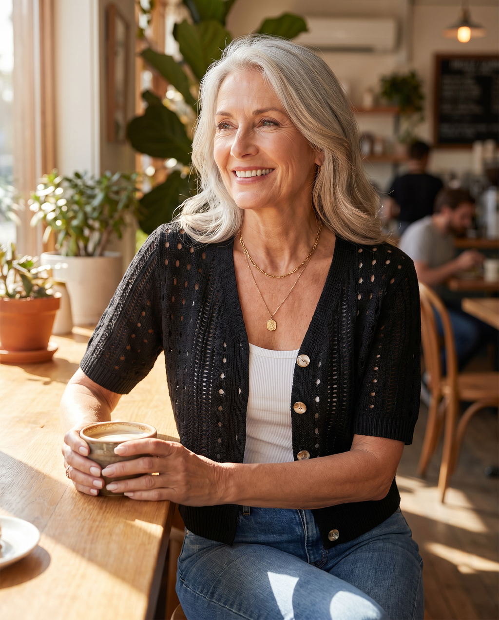 V-Neck Short-Sleeve Knit Cardigan